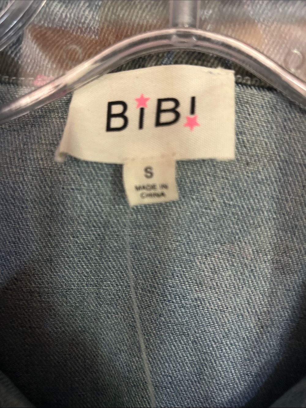 NWT BiBi Pink Floral Washed Blue Denim Peplum Jacket - Picture 2 of 8
